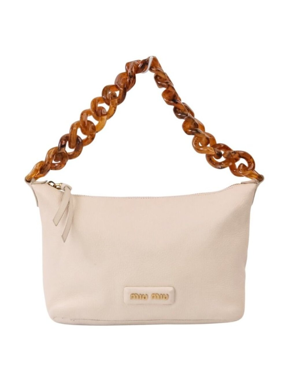 Miu Miu Spirit Madras Leather Amber Pattern Plastic Chain Handbag White